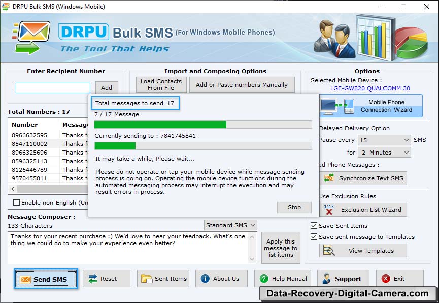 Sending SMS in progress