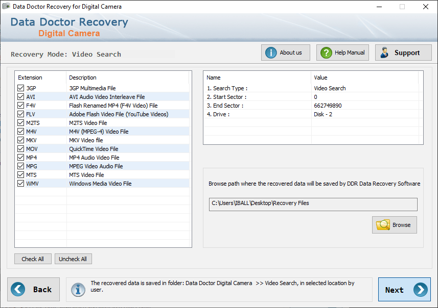 rowse path to save all recovered data
